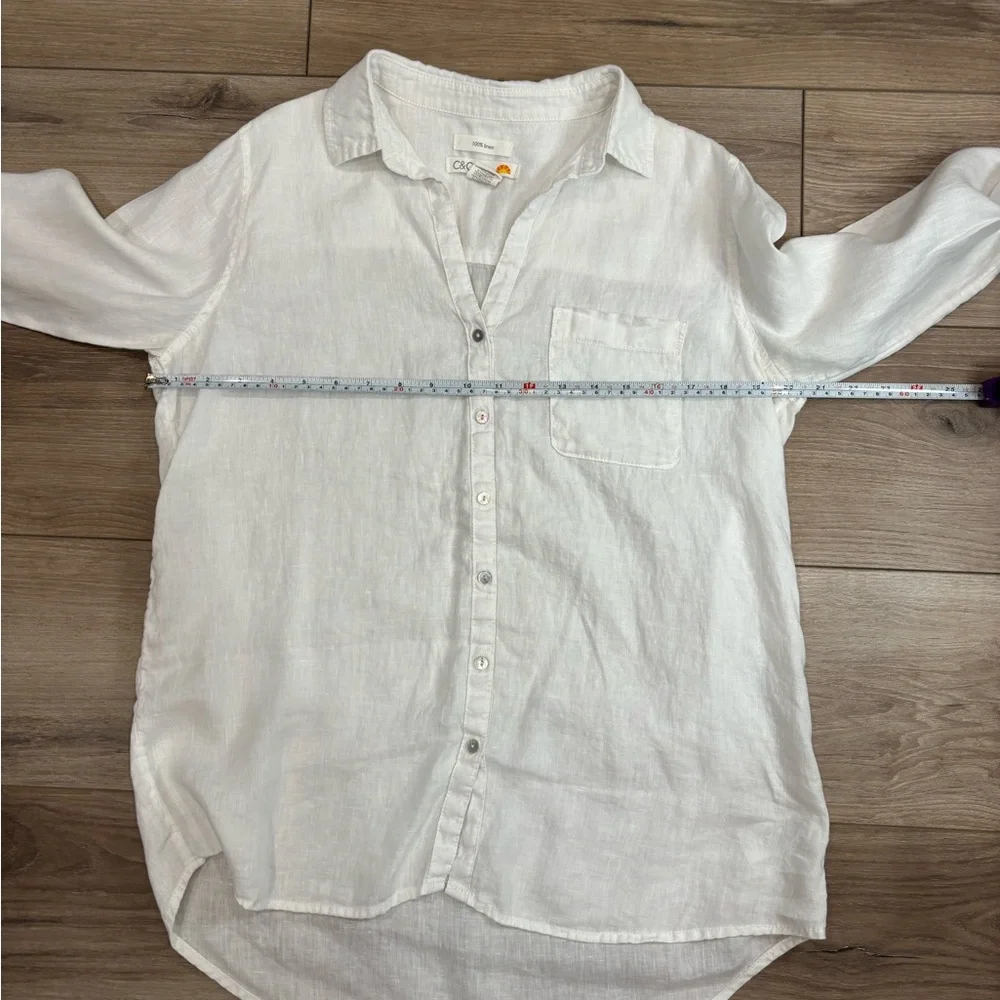 C&C California White Linen Casual Button Down Shirt - Picture 4 of 6